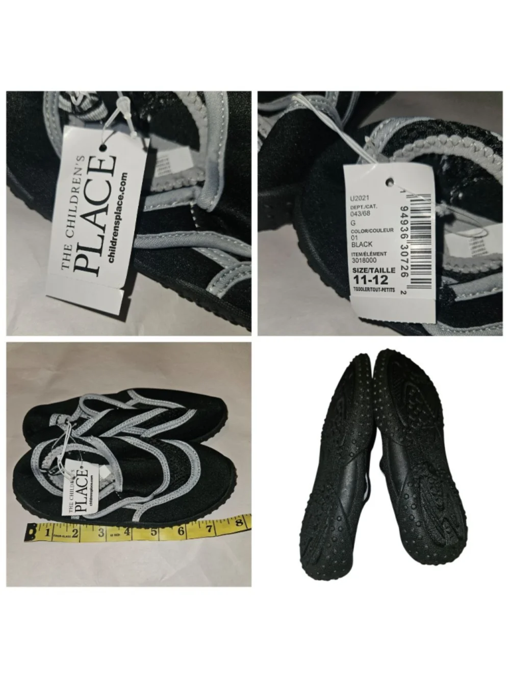 Boys The Children's Place Water Shoes Size 11-12 Black Gray NEW